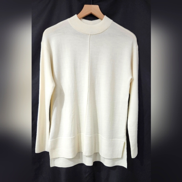 Talbots Mock Neck Sweater Size Small Ivory Pure Merino Wool Scandi Chic Neutral - Picture 1 of 8